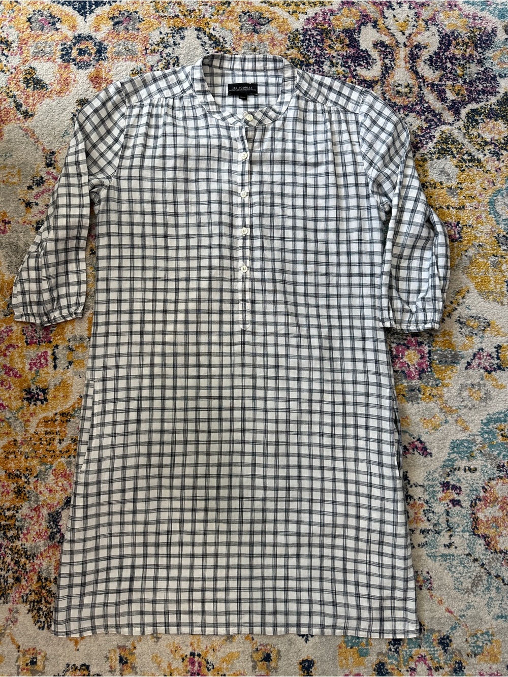 The Podolls Medium Plaid Cotton Tunic Shirt Dress USA Made Black White